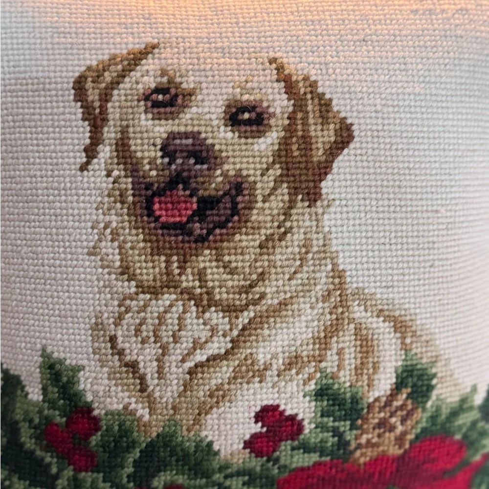 Holiday Dog Needlepoint Pillow